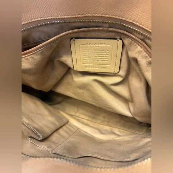 Coach Nude Tote Bag Purse Mustard Yellow Trim Women’s Zipper - Picture 10 of 15